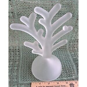 Vintage Frosted Glass Ring Tree 8.25"T X 5.5"W